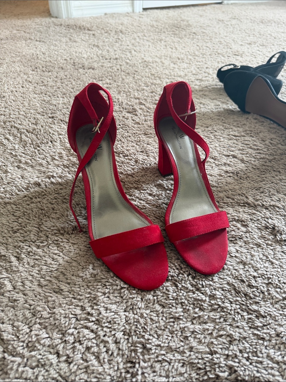 Red Strappy Block Heel Sandals - Women